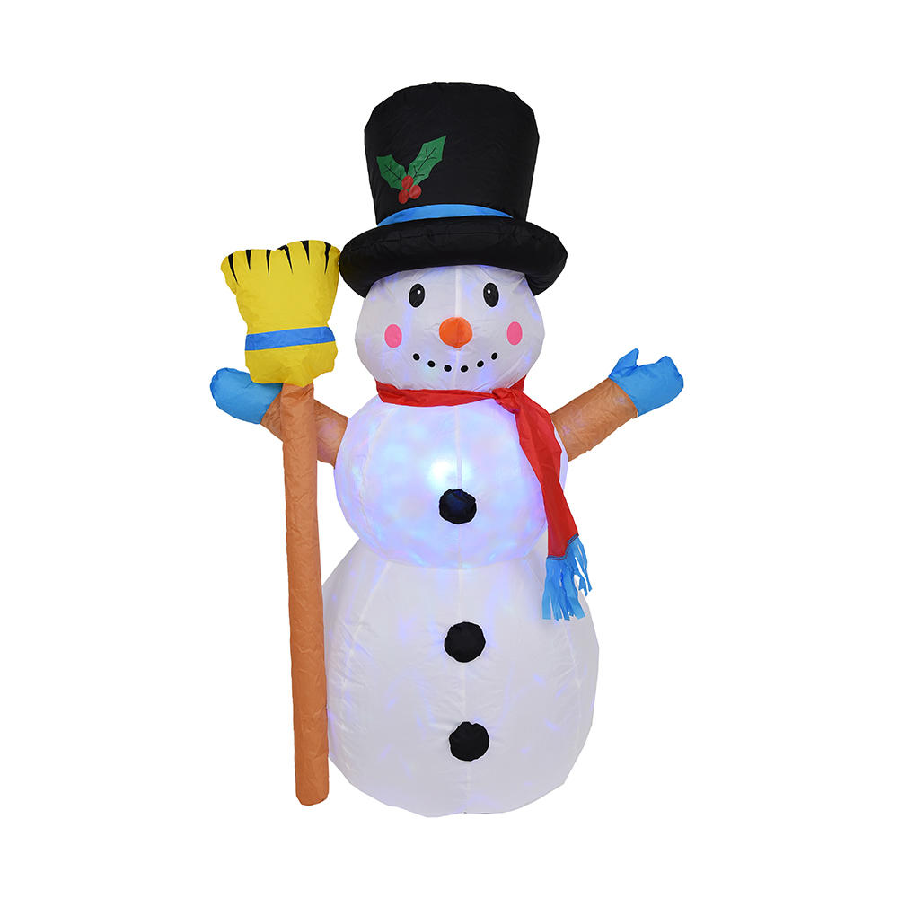 120cm Christmas inflatable outdoor broom snowman （colorful rotation led lights）