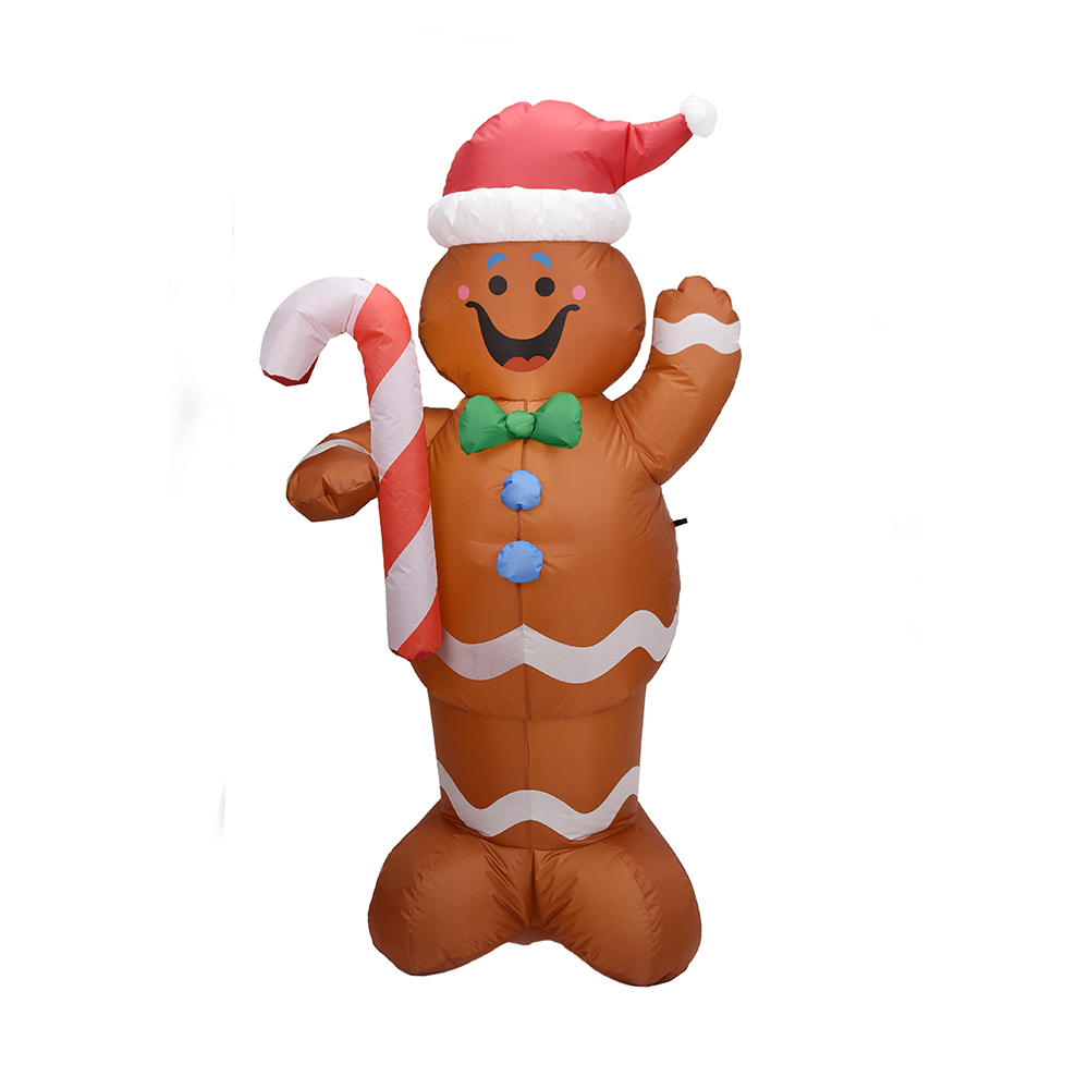 150cm Christmas Inflatable gingerbread man hold candy-cane （LED lights）
