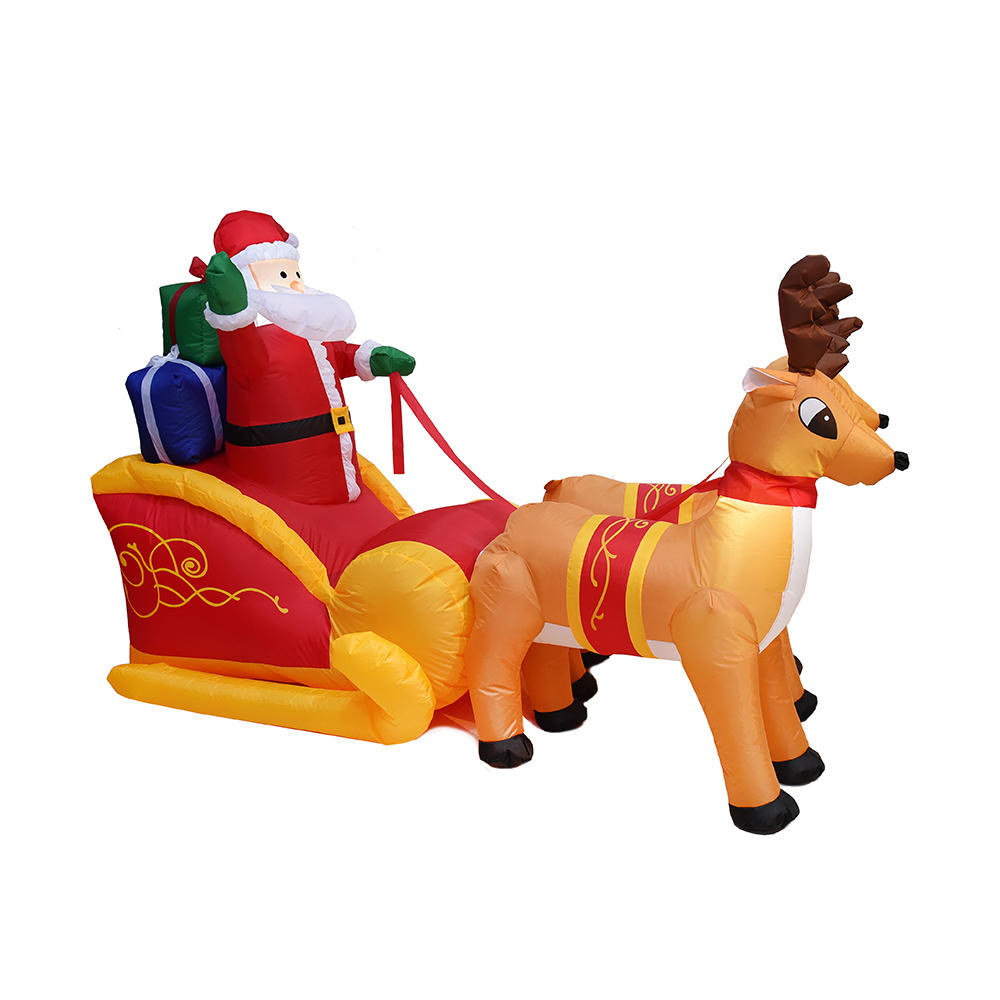 230cm Long lighted christmas inflatable santa claus on sleigh with 2 reindeer（built-in led）