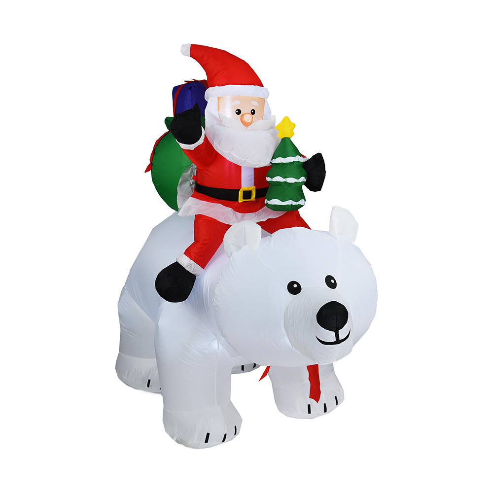 200cm Christmas santa claus sitting on polar bear with shaking head christmas garden decoration（built-in led）