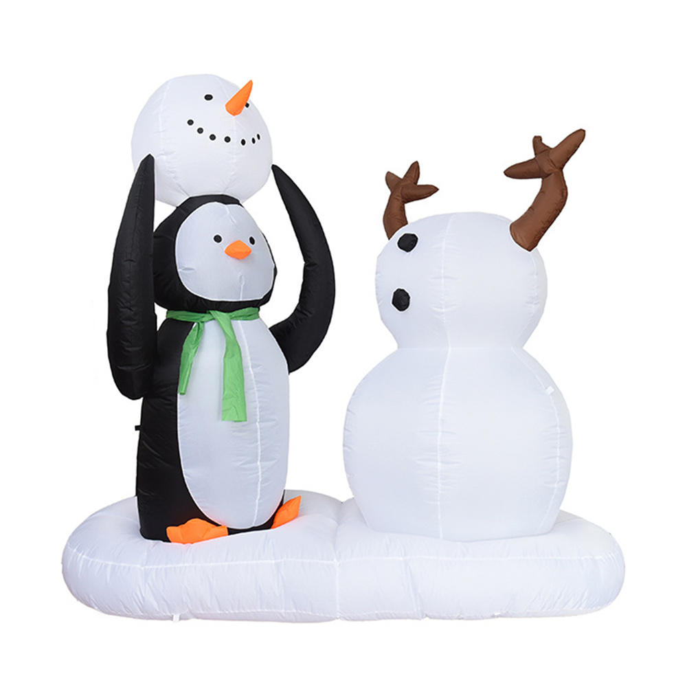 210cm Christmas penguin with snowman inflatable outdoor decorations（built-in led）