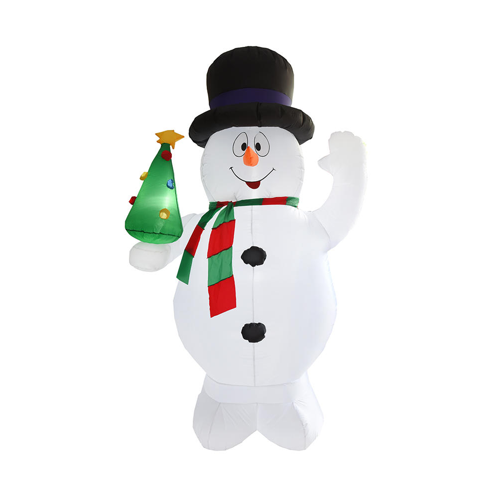 240cm Christmas inflatable waving snowman hold tree outdoor decoration （bulit -in led）