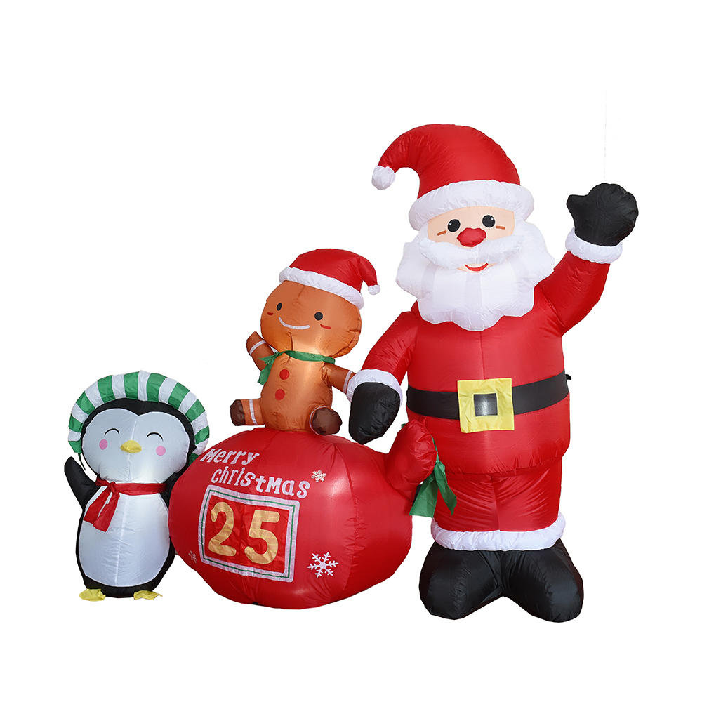 210cm Christmas inflatable count down santa claus with penguin and gingerbread man outdoor decoration（led lights）