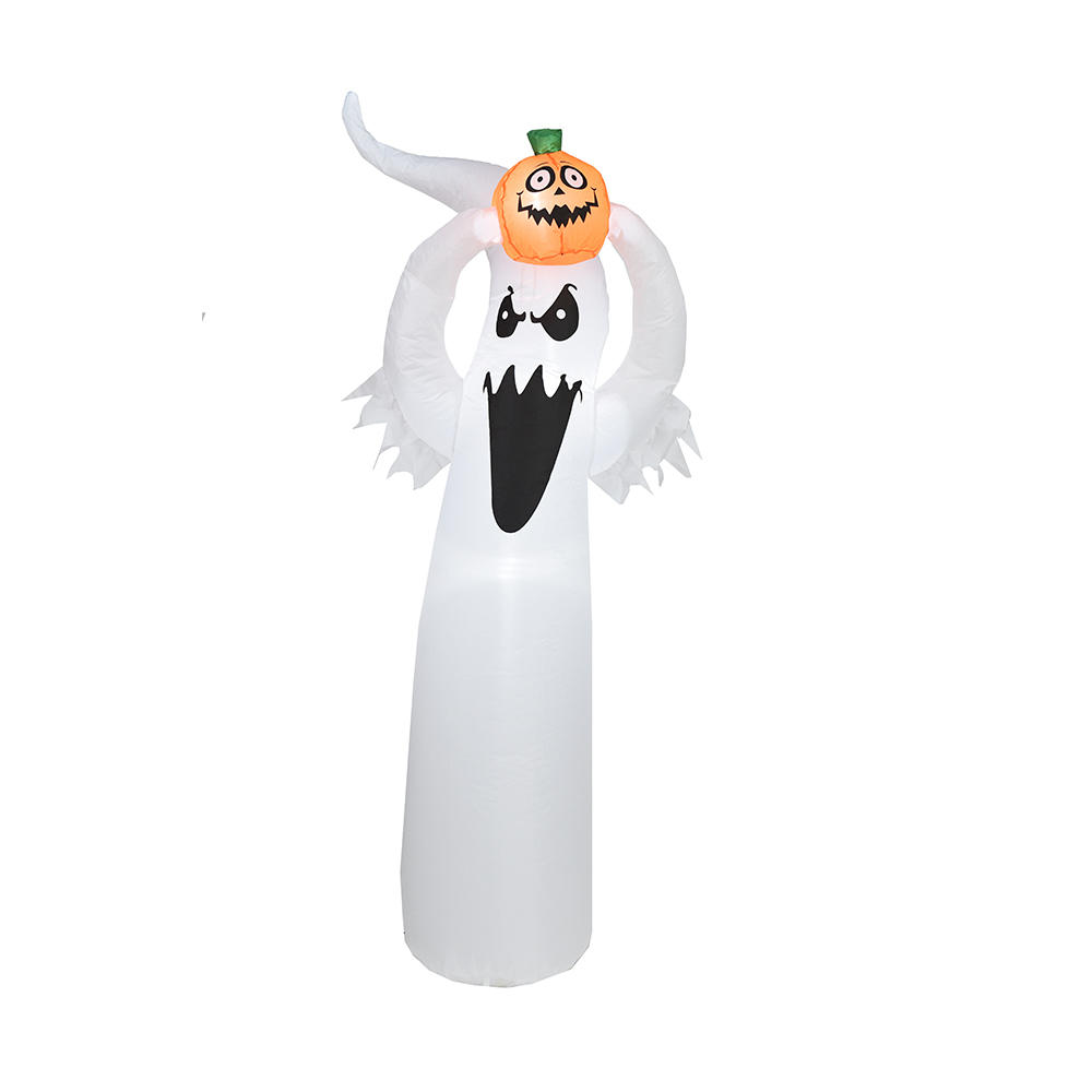 180cm Halloween inflatable white ghost hold pumpkin outdoor decoration （built-in led）