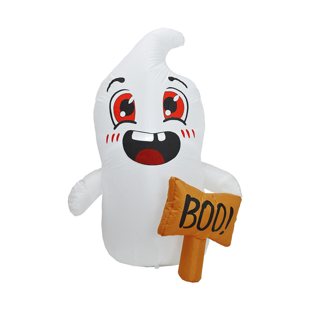 120cm Halloween inflatable white ghost hold boo sign inflatable（built-in led）
