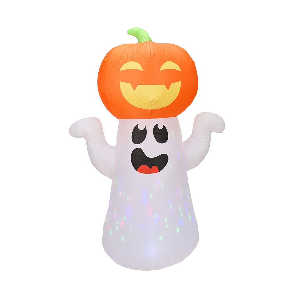 150cm Halloween inflatable white pumpkin hat ghost outdoor decoration （built-in led）